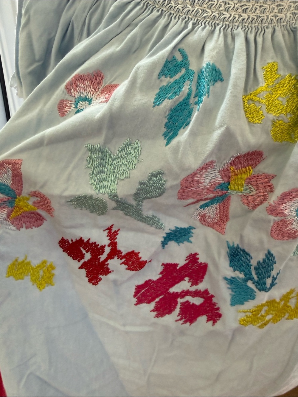 grand & greene Light Blue Embroidered Floral Smocked Top blouse size large - Picture 5 of 10